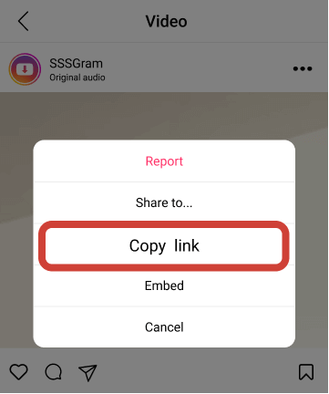 copy link of the reels video
